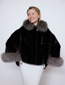 Sheared Mink Cape with Indigo Fox.