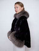 Sheared Mink Cape with Indigo Fox.